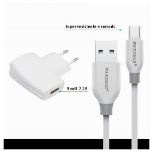 Kit Caricabatteria Adattatore Di Ricarica Con Cavo Micro Usb 1mt Maxtech Ca-s036         