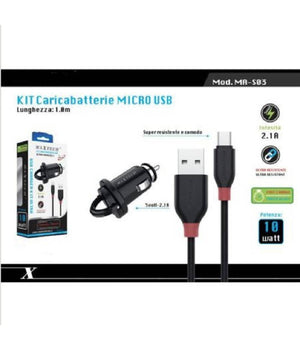 Kit Caricabatterie Caricatore Da Auto + Cavo Micro Usb 1mt 10watt Maxtech Ma-s03         