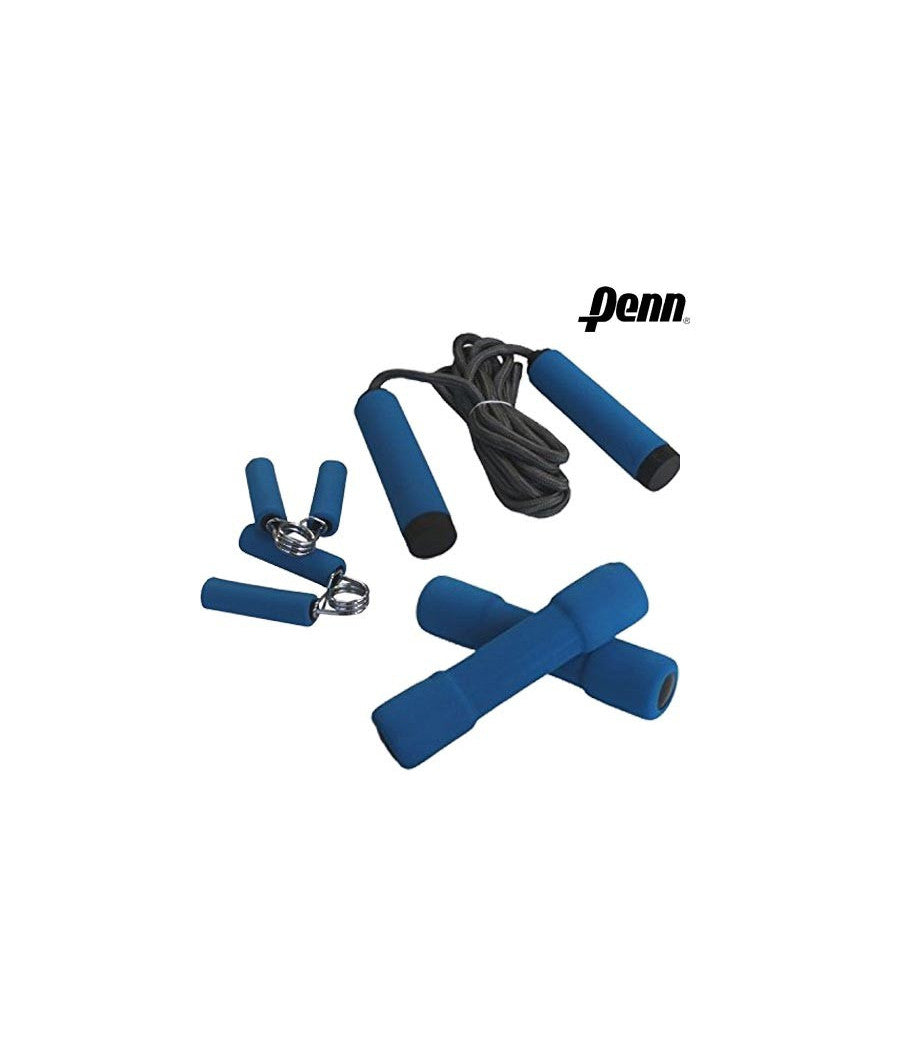 Kit Completo 3 Pezzi Ginnastica Pesi Stringenti E Corda Per Salto Penn Blu         