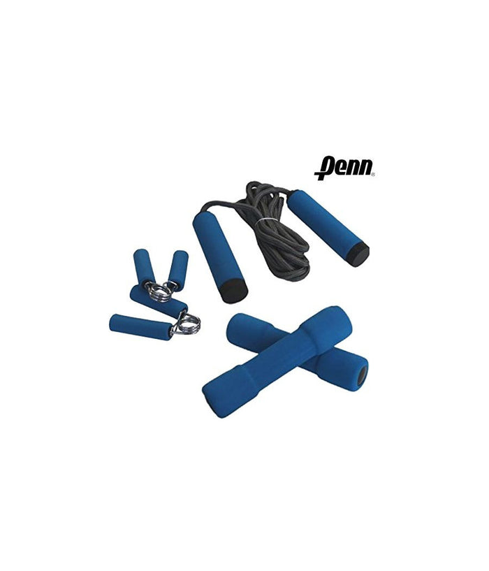 Kit Completo 3 Pezzi Ginnastica Pesi Stringenti E Corda Per Salto Penn Blu         