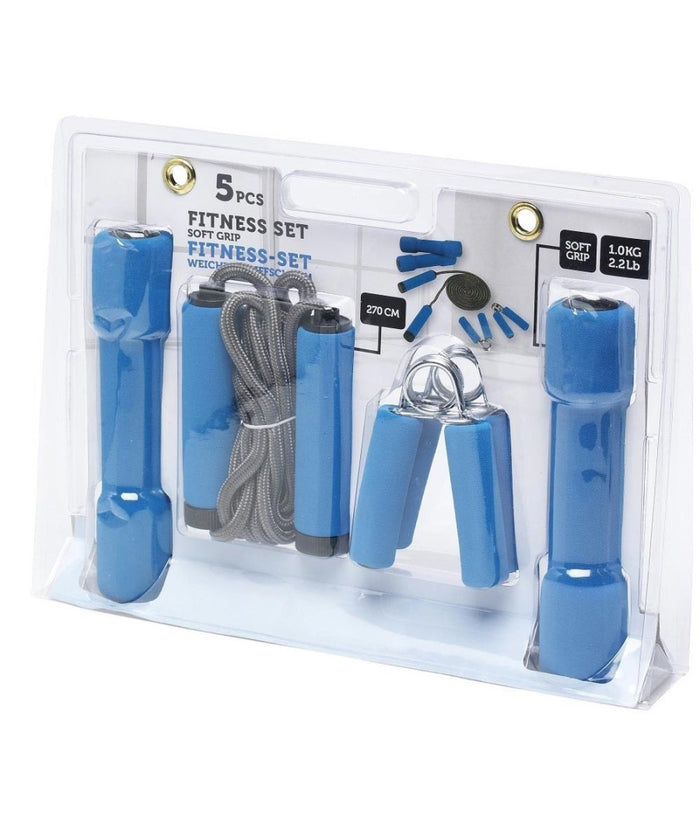 Kit Completo 3 Pezzi Ginnastica Pesi Stringenti E Corda Per Salto Penn Blu         