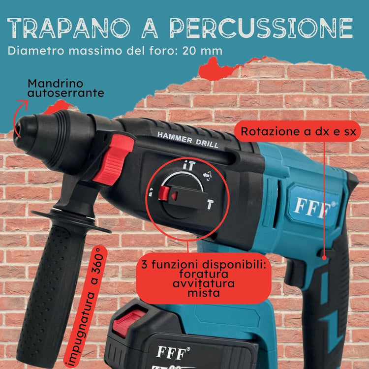 Kit Completo Professionale 4 in 1 con Trapano Avvitatore a Batteria