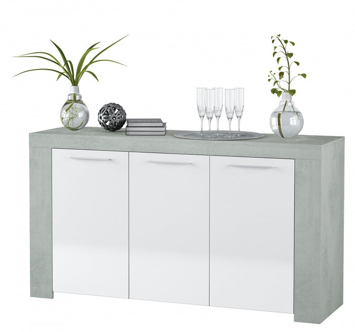 Kit Credenza 3 Ante Ambit 144X42Xh80 Cm Bia/Cemen