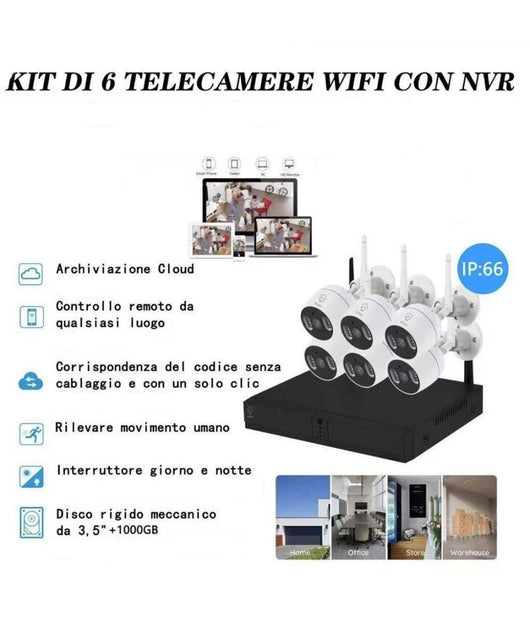 Kit Di 6 Telecamere Di Videosorveglianza Ip Wifi 1080p Ip66 Con Nvr Tv-6125he 8+6         