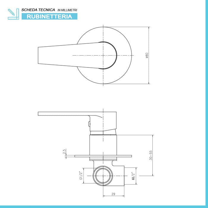 Kit doccia incasso cromato tondo con soffione 20 cm inox Recta