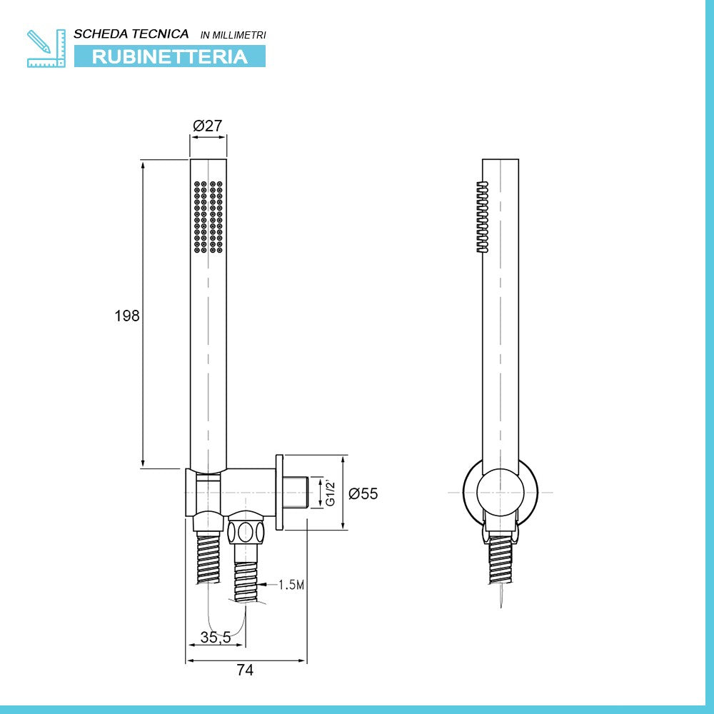 Set doccia tondo ottone completo di soffione acciaio inox 25 cm e set doccetta