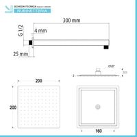 Kit doccia quadrato cromo set doccia + soffione acciaio 20x20 cm + braccio  30cm