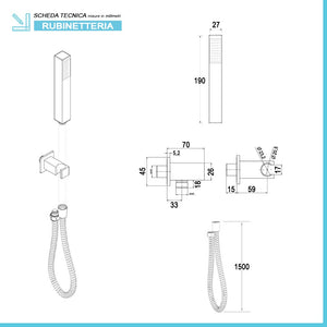 Kit doccia quadrato cromo set doccia + soffione acciaio 20x20 cm + braccio  30cm