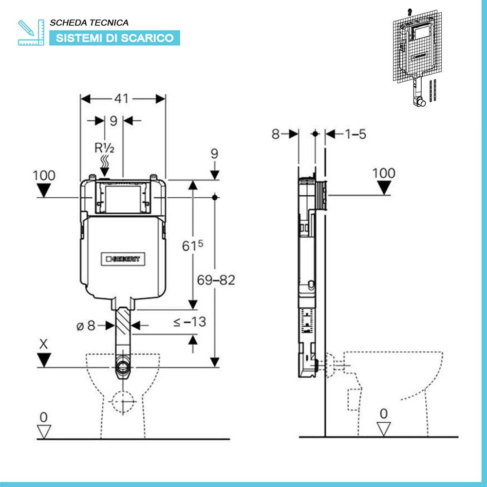 Kit Geberit montaggio cassetta Sigma8 in pareti di cartongesso