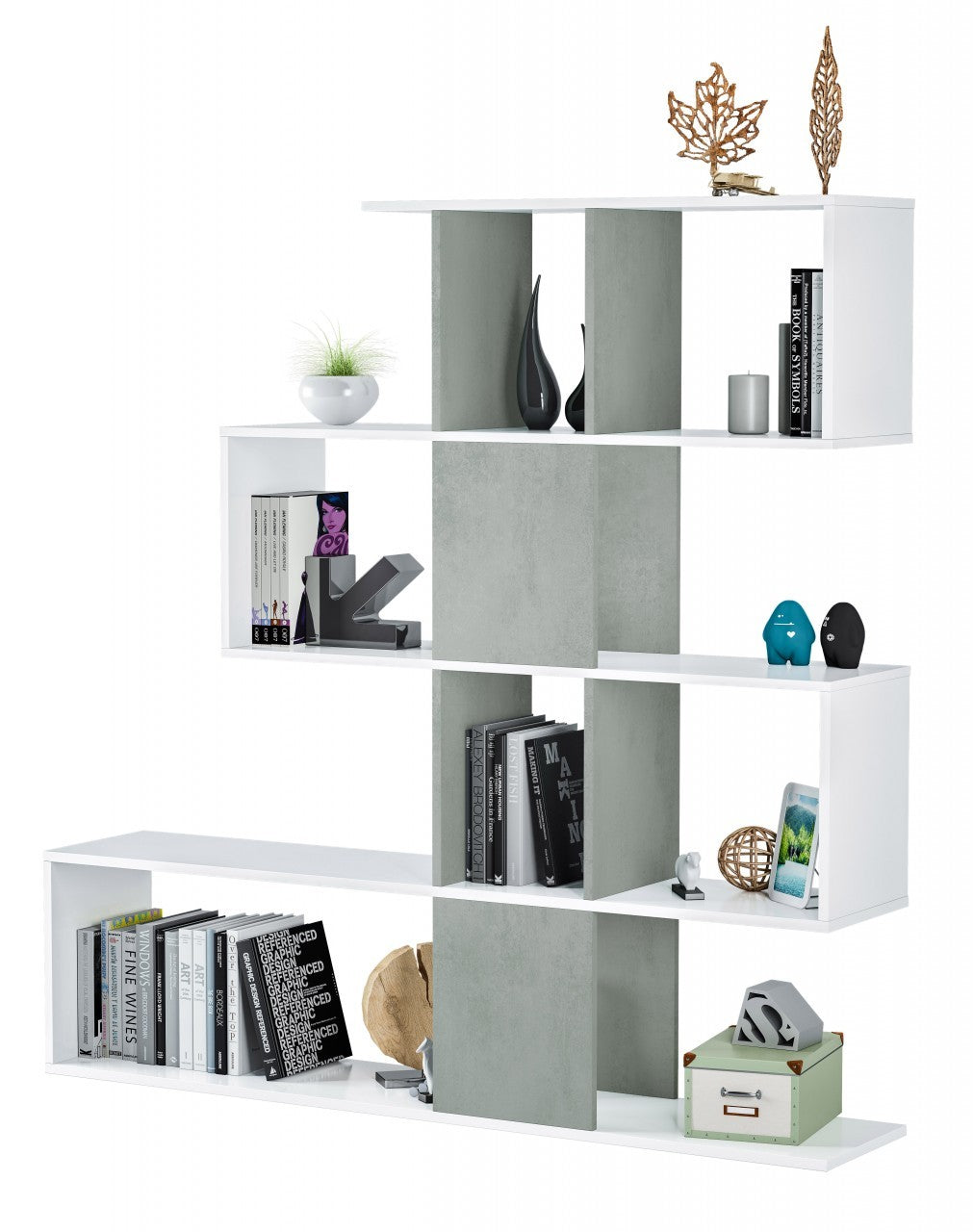 Kit Libreria Zig Zag 145X28X145 Bianco Cemento