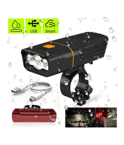 Kit Luci Bici Led Ricaricabile Anteriore E Posteriore Faro Fanale Bicicletta Mtb         