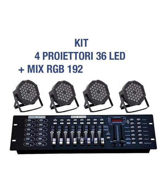 Kit Par Led Faro Rgb 36 Led Strobo Programmabile Dmx + Mixer 192         