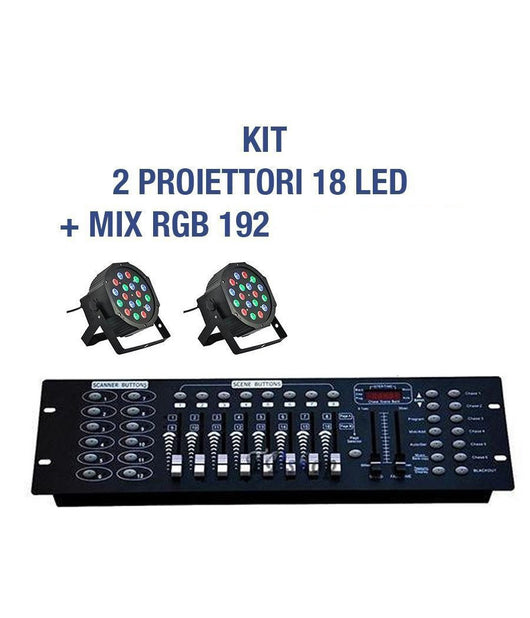 Kit Par Led Faro Rgb 36 Led Strobo Programmabile Dmx + Mixer 192       -2 Pezzi -