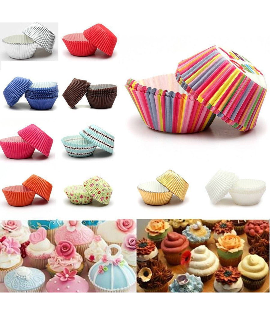 Kit Pirottini Carta Oleata Cupcake Cases Per Stampi Torta Muffin Colori Misti       -240 Pezzi -