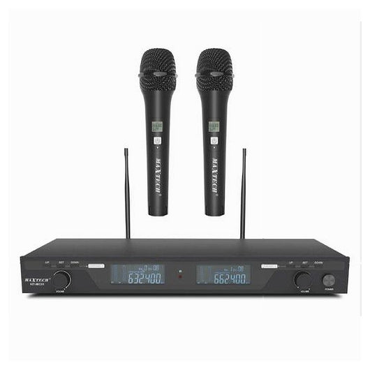 Kit Radiomicrofoni Wireless 2 Canali Uhf Ricevitore Display Digitale Maxtech Kit-mic01         