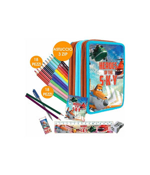 Kit Scuola School Pack Zaino Estensibile + Astuccio 3 Zip Disney Planes         