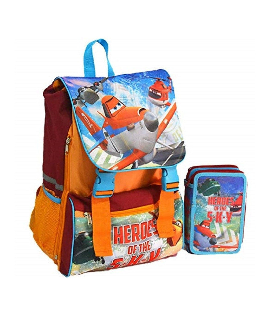 Kit Scuola School Pack Zaino Estensibile + Astuccio 3 Zip Disney Planes         