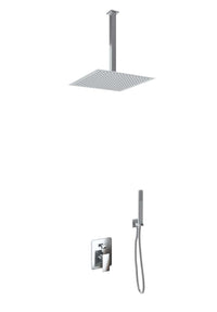 Kit Doccia 2 Vie Soffione Acciaio Inox  Slim 2 mm + Braccio Doccia + Presa Acqua + Flessibile + Doccino Soffione 30x30 cm con Braccio da Soffitto