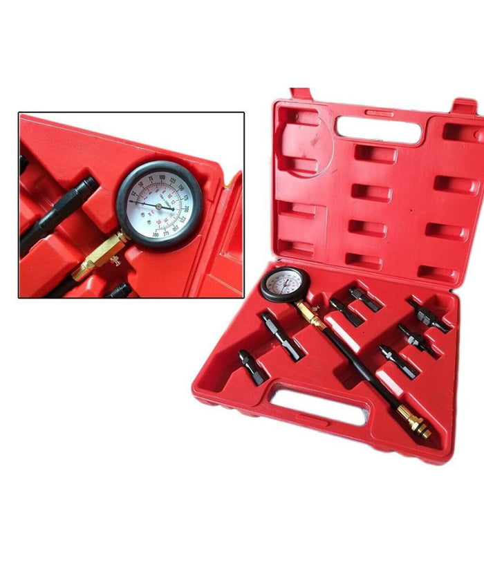 Kit Tester Pressione Compressione Per Motore Benzina Auto Moto Manometro 300psi         