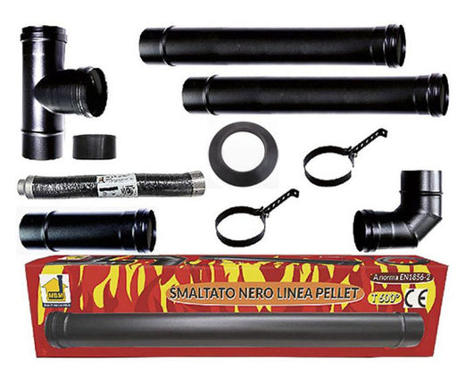 kit tubi stufa a pellet canna fumaria dn 80 tubo acciaio smaltato nero 600 CE Made in Italy porcellanata ASP