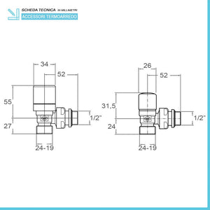 Kit valvola e detentore termostatizzabile nero opaco multistrato 16x2