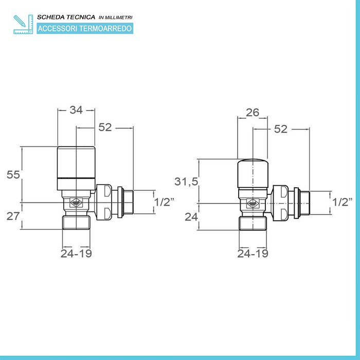 Kit valvola e detentore termostatizzabile nero opaco multistrato 16x2