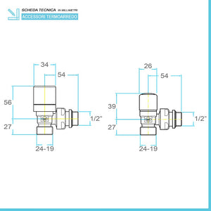 Kit valvola termostatica e detentore cromo con raccordi multistrato 16x2