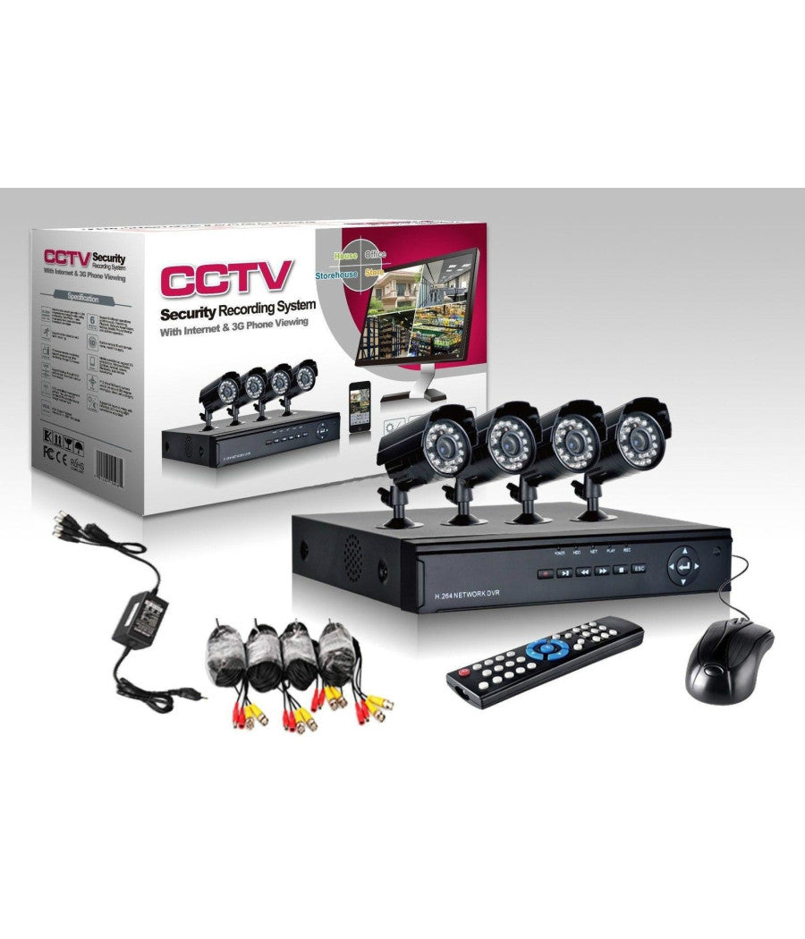 Kit Videosorveglianza Ccd Dvr 4 Canali Telecamera Infrarossi Ir 24 Led Lan 3g         