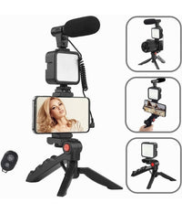 Kit Vlogger Professionale 4in1 Universale Per Smartphone Con Microfono Luce Led         