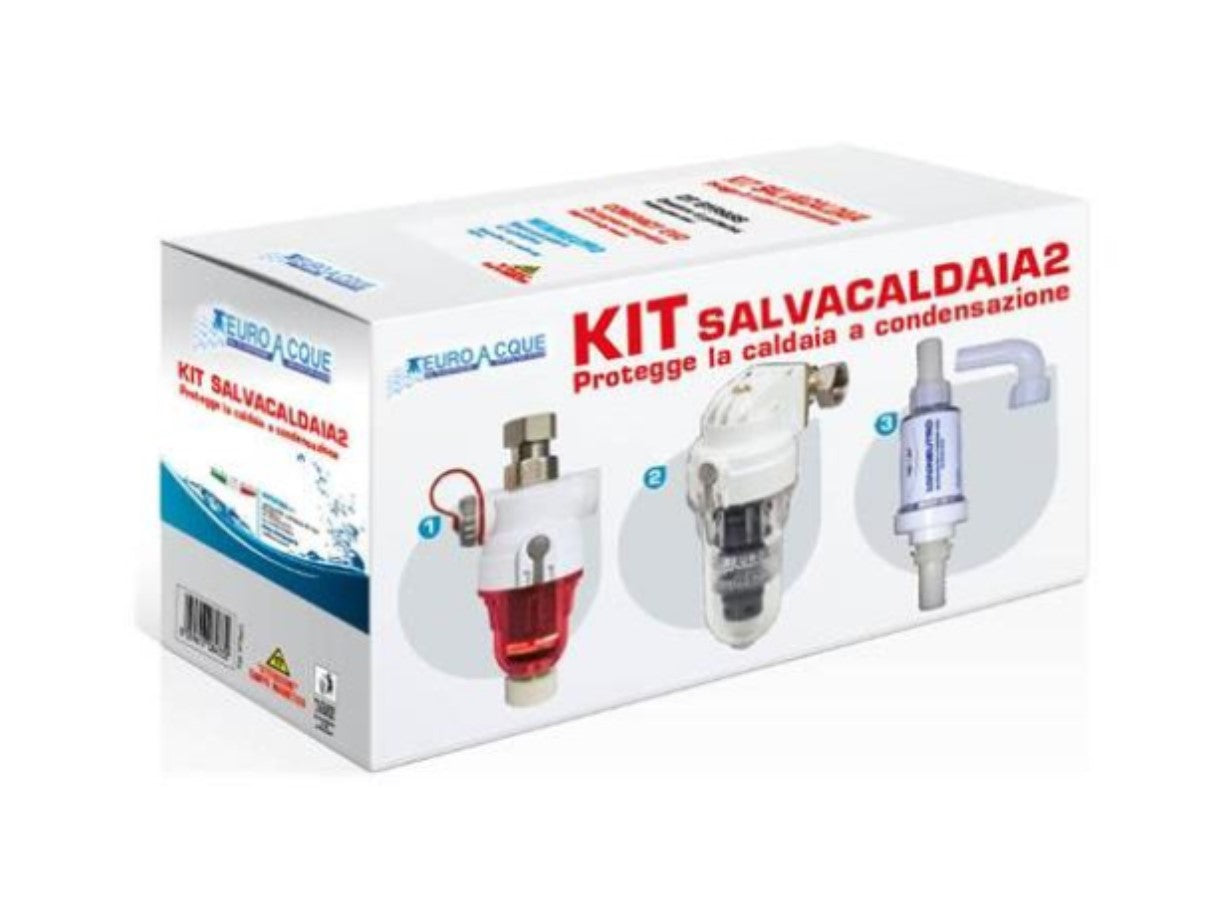 a EUROACQUE KIT SALVACALDAIA2 DEFANGATORE FILTRO MAGNETICO + DOSATORE POLIFOSFATI + NEUTRALIZZATORE CONDENSA