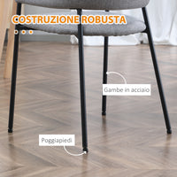 Set 2 Sedie Imbottite 54x54x84 cm in Tessuto Effetto Lino Grigio