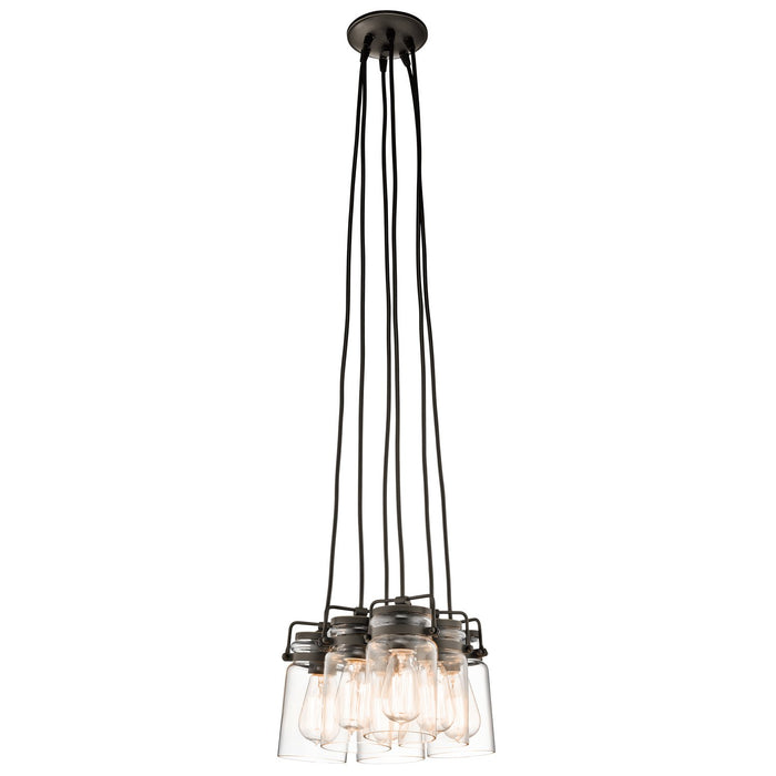 Lampadario Contemporaneo Brinley Acciaio Bronzo Antico Vetro 6 Luci E27