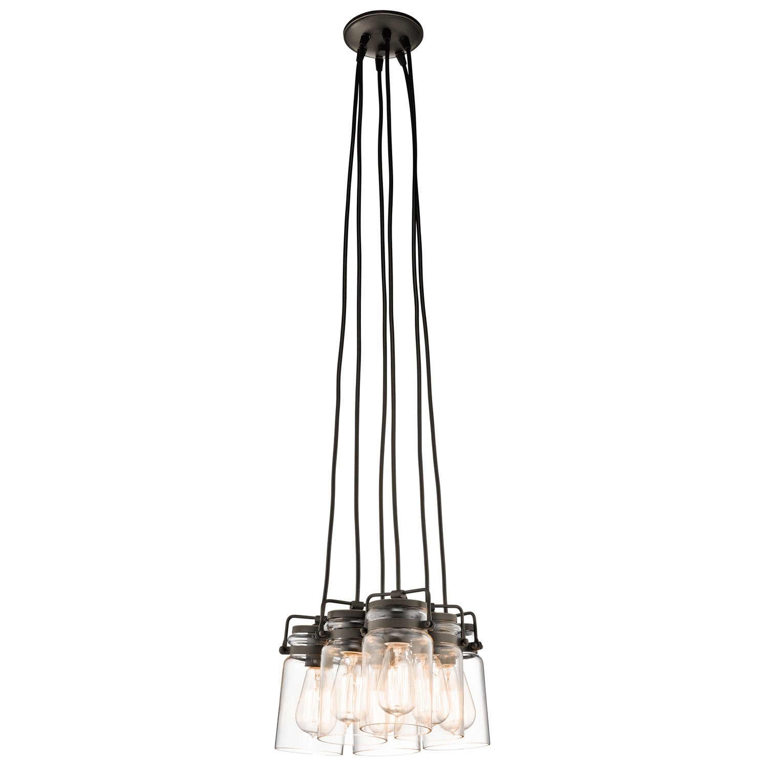 Lampadario Contemporaneo Brinley Acciaio Bronzo Antico Vetro 6 Luci E27