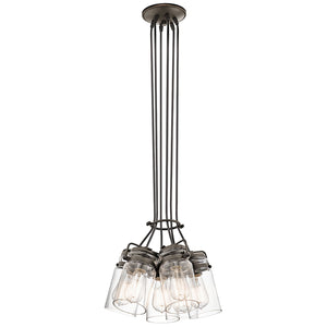 Lampadario Contemporaneo Brinley Acciaio Bronzo Antico Vetro 6 Luci E27