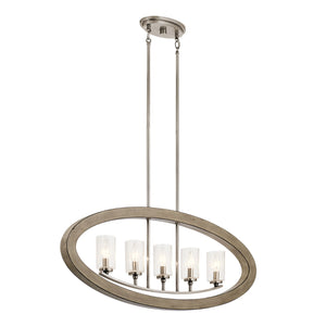 Lampadario Industrial Nordico Grand Bank Acciaio Grigio Antico Vetro 5 Luci E14