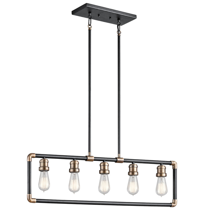 Lampadario Industrial Nordico Imahn Acciaio Nero Ottone 5 Luci E27