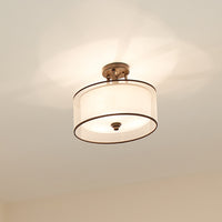 Lampadario Contemporaneo Lacey Acciaio Bronzo Antico Tessuto 3 Luci E27