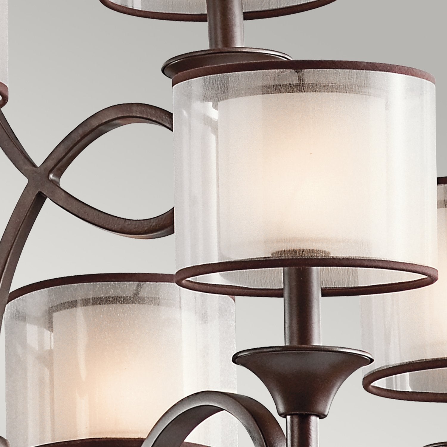 Lampadario Contemporaneo Lacey Acciaio Bronzo Antico Tessuto 9 Luci E14