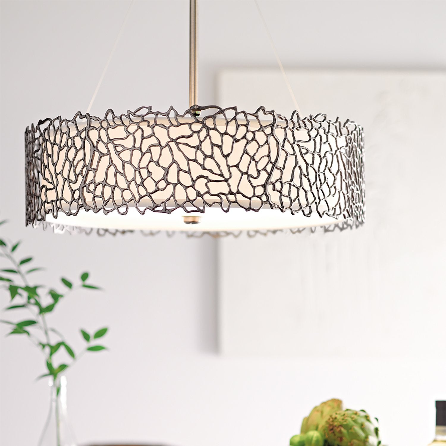 Lampadario Contemporaneo Silver Coral Metallo Peltro Classico Vetro 4 Luci E27