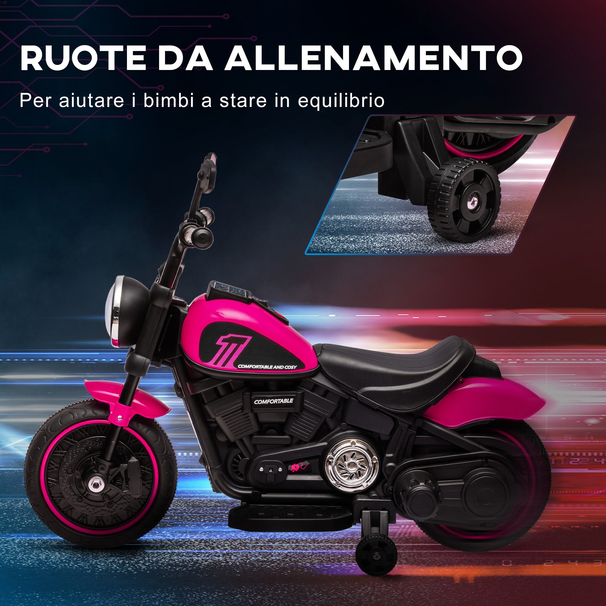 Moto Elettrica per Bambini 6V con Rotelle Rosa e Nero