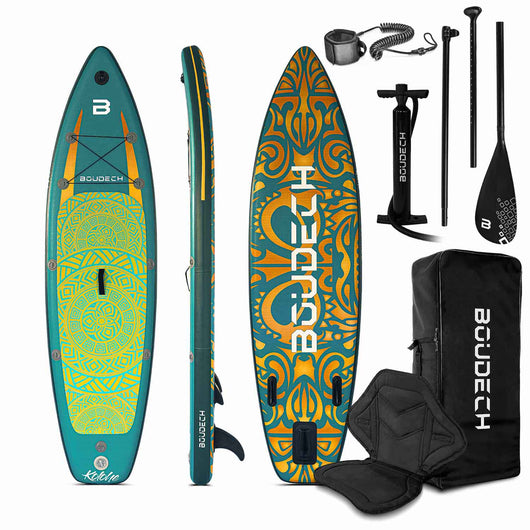 Stand Up Paddle Board Flatwater/Touring Kolohe Polynesia- Tavola da SUP gonfiabile 300X75X15 cm con sediolino pagaia regolabile, cavigliera, gonfiatore, kit riparazione e borsa da trasporto. Peso Max 140kg