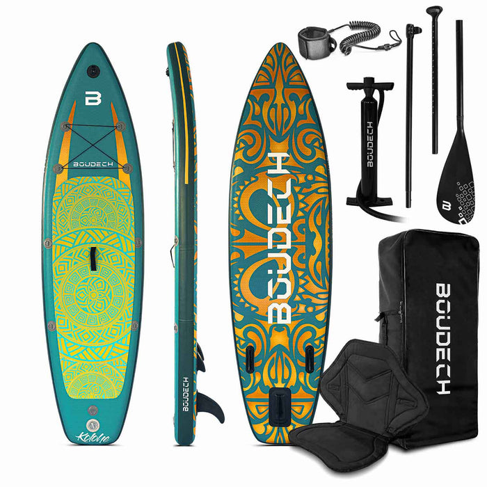 Stand Up Paddle Board Flatwater/Touring Kolohe Polynesia- Tavola da SUP gonfiabile 300X75X15 cm con sediolino pagaia regolabile, cavigliera, gonfiatore, kit riparazione e borsa da trasporto. Peso Max 140kg