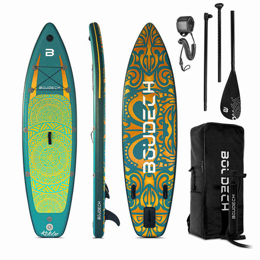 Stand Up Paddle Board Flatwater/Touring Fanning Tropical - Tavola da SUP gonfiabile 300X75X15 cm con pagaia regolabile, cavigliera, gonfiatore, kit riparazione e borsa da trasporto. Peso Max 140kg