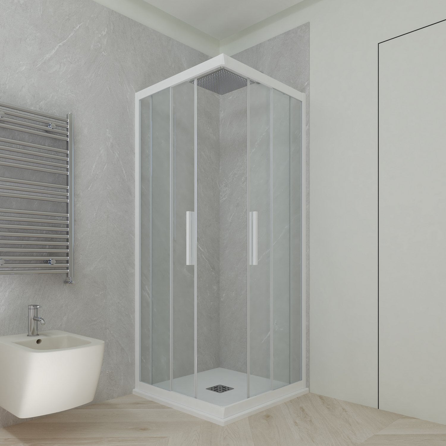 Box doccia angolare scorrevole 75x90 CM H 200 Vetro Trasparente Profilo Bianco Matt mod. Kolors