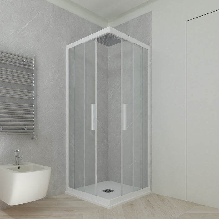 Box doccia angolare scorrevole 90x90 CM H 200 Vetro Trasparente Profilo Bianco Matt mod. Kolors