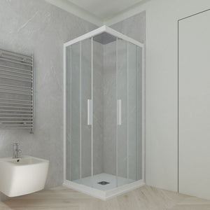 Box doccia angolare scorrevole 70x75 CM H 200 Vetro Trasparente Profilo Bianco Matt mod. Kolors