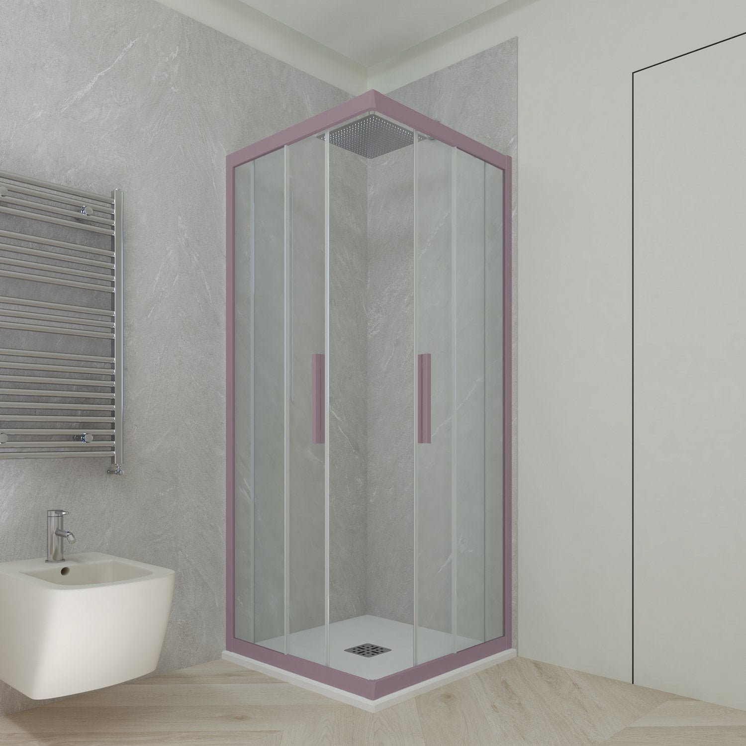 Box doccia angolare scorrevole 80x80 CM H 200 Vetro Trasparente Profilo Lavanda mod. Kolors