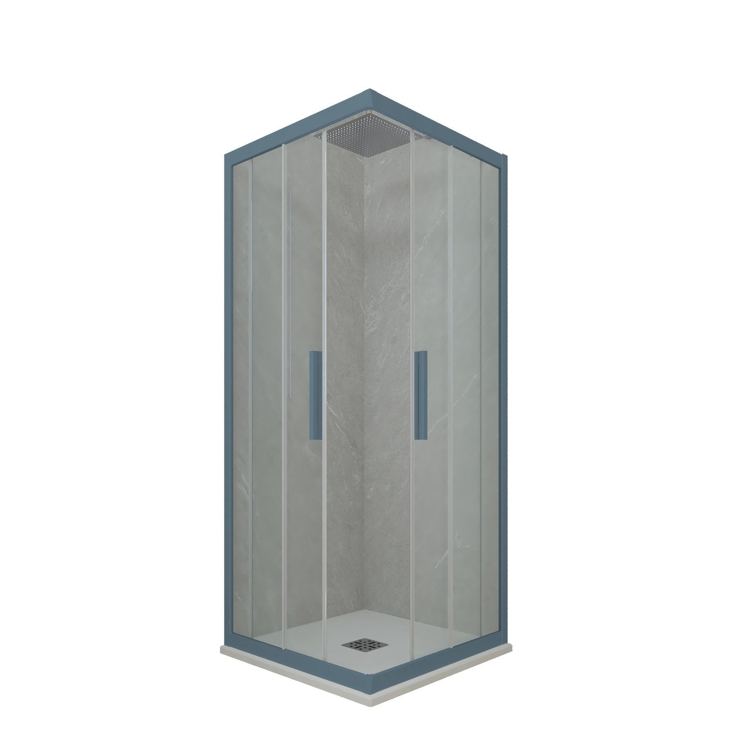 Box doccia angolare scorrevole 75x110 CM H 200 Vetro Trasparente Profilo Blu Navy mod. Kolors