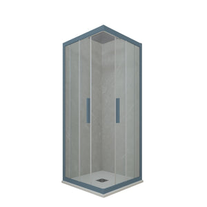 Box doccia angolare scorrevole 75x110 CM H 200 Vetro Trasparente Profilo Blu Navy mod. Kolors