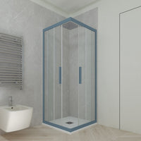 Box doccia angolare scorrevole 75x90 CM H 200 Vetro Trasparente Profilo Blu Navy mod. Kolors